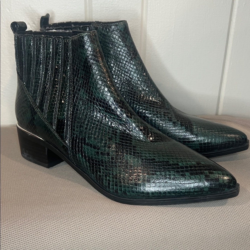 Marc Fisher Missir Snakeskin Chelsea Boot Green Black